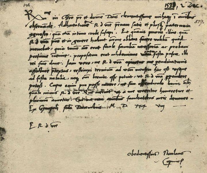 The letter from December 2nd, 1538 contains a response to another reminder from Bishop Jan Dantyszek ordering the removal of the housekeeper. Copernicus promises to resolve this matter before the upcoming Christmas holidays. The letter is in the Czartoryski Library in Krakow