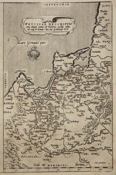 Map of Prussia made by Heinrich Zell, included in Abraham Ortelius' atlas published in Antwerp in 1573. Regional Public Library - Copernican Library in Toruń