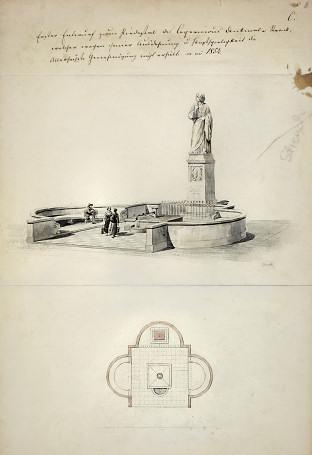 Johann Strack, The design of the pedestal of the Nicolaus Copernicus monument in Toruń with a well