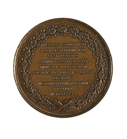 Władysław Oleszczyński, Medal on the occasion of the unveiling of the monument to Nicolaus Copernicus in Warsaw - reverse
