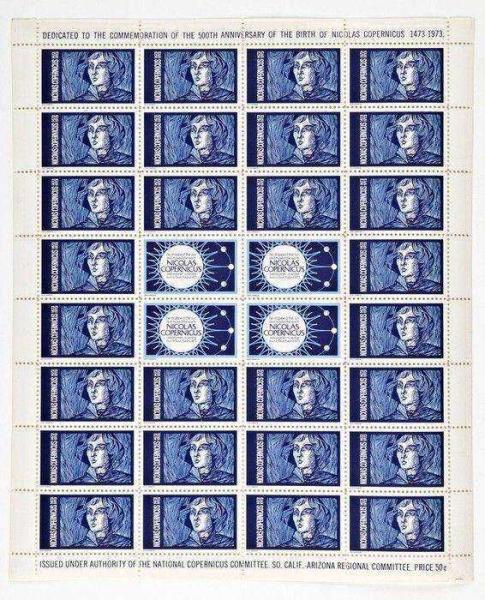 Leon Kawecki, Postage stamp sheet designed for the 500th anniversary of the birth of Nicolaus Copernicus, 1973